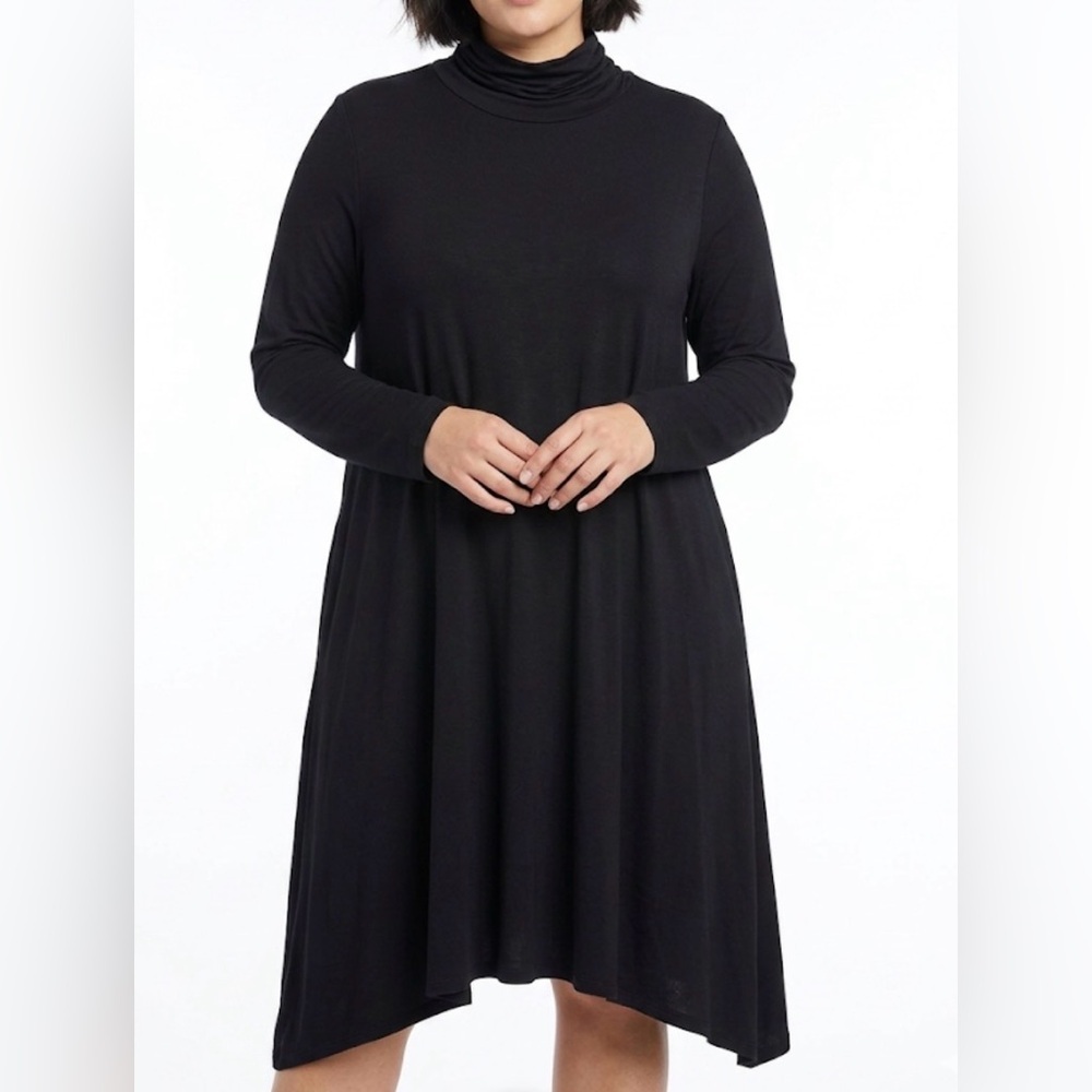 Soft Surroundings‎ Black Mock Turtleneck Trapeze Dress Tunic 1X